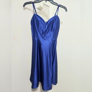 Chic Blue Satin Spaghetti Strap Dress